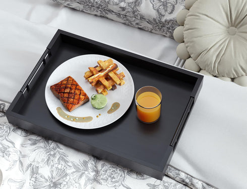 Handles,17x12in Fibogollo Bamboo Serving Tray with Metal Ottoman Decorative Trays Platter for Coffee Table,Living