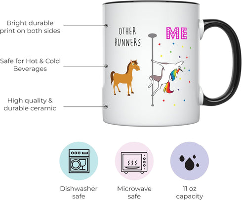 YouNique Designs 11 Ounces Running Coffee Mug, Unicorn Mug, Gifts for Women, Half Marathon Runners (Black Handle)