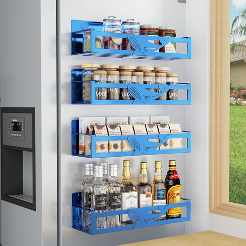Magnetic Spice Rack for Refrigerator, 4 Pack Metal Magnetic Shelf Organizer for