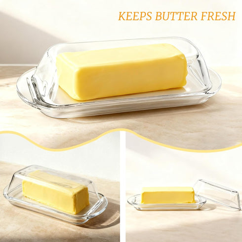 YOLCAR Countertop, Elegant Glass Butter dish with Lid, Dust-proof and Freshness-preserving Butter Keeper for Suitable