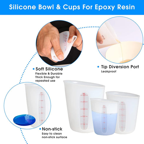 Silicone Measuring Cups (2 Cup + 1 Cup) for Epoxy Resin, Butter, Chocolate, 500/250 ML by ZUYEE