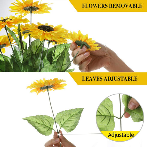 DerBlue 15.74'' Artificial Sunflowers Bouquet with 14 Heads and 40 Leaves - Fake Silk Flowers for Home Office Decor