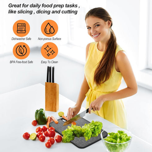 Plastic Cutting Board, 15"x10" Large with Juice Grooves, Non-Slip, Reversible for Meat, Knife-Friendly