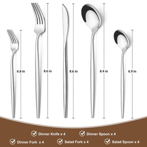 Silverware Set 20 Piece, Wildone Stainless Steel Flatware Set Service for 4, Cutlery Utensil Sets for Home Restaurant, Include Knife Fork Spoon Set, Dishwasher Safe by Wildone