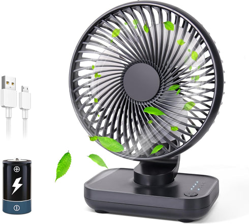 Small Oscillating Fan, 3600mAh Battery Operated Rechargeable Fan with 4 Speed for Home Office