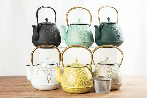 32 (950 ml), TOPTIER Japanese Cast Iron Tea Kettle with Stainless Steel Infuser, Cast Iron Teapot Stovetop Safe, Leaf