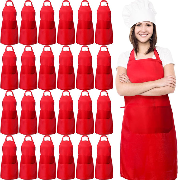 JaGely 24 Pack Adjustable Bib Apron with 2 Pockets Black Aprons Bulk