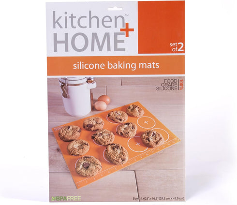 Kitchen + Home Silicone Baking Mats Set of 2, Non-stick, BPA Free Food Grade Liners for Half-Size Cookie Sheet