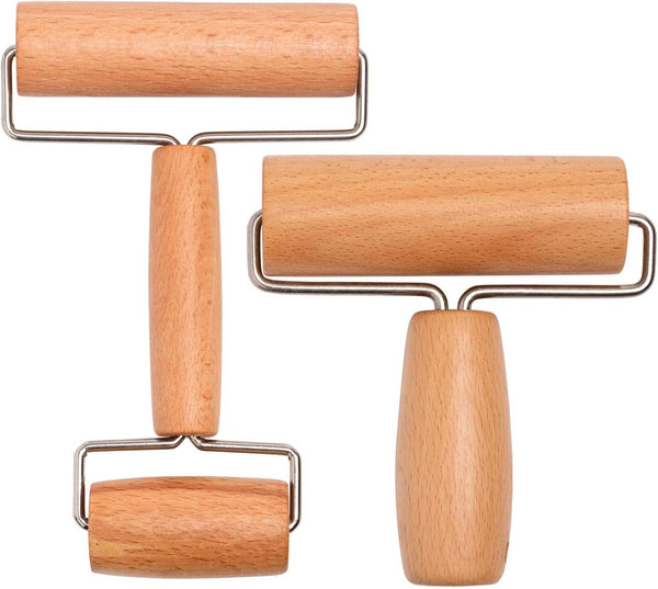 Whaline 2 Pieces Wood Pastry Pizza Roller, Non Stick Wooden Rolling Pin for Home Kitchen Baking (T-Maple and H-Maple)