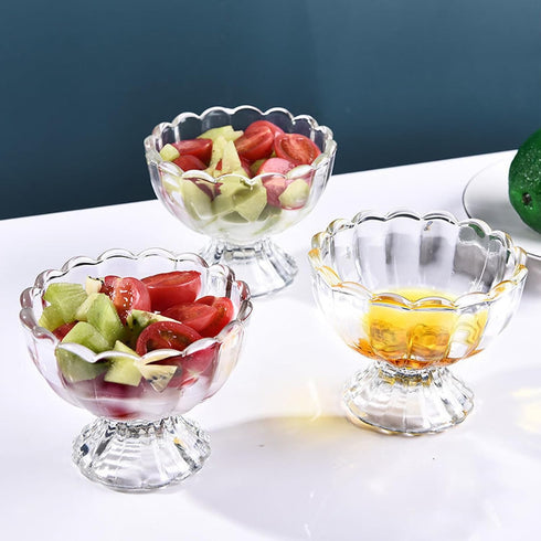 Set of 6 Iced Cream Dessert Bowls, 6oz Vintage Glassware with Heavy Base, Perfect for Sundae, Fruit, Snack, Condiment