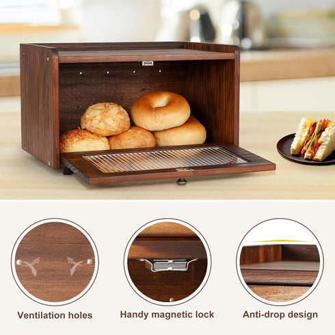 Countertop Sunhoo Bread Box for Kitchen Storage Wooden Breadbox Holder Container Morden Rustic Fresh Bread Keeper