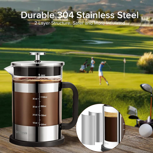51oz 304 4 QUQIYSO French Press Coffee Maker Stainless Steel French Press with Filter, Heat Resistant Durable, Easy