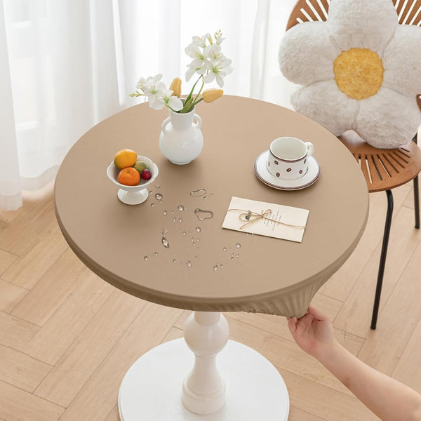 Round Fitted PU Tablecloth with High Elastic Edge 24 Inch Dia Waterproof