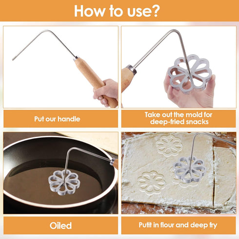 7 Pieces Rosettes Timbale Set, Rosette Iron with Handle, Lotus Flower Bunuelos Cookie Maker, Funnel Cake Kit
