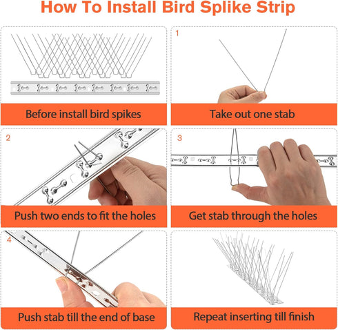 WELLUCK Bird Spikes for Small Birds - 15 Feet Anti Bird Fence Spike for Nest Prevention, Stainless Steel