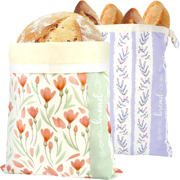 Bread Bags for Homemade Bread, 2 Pack Reusable Beeswax Linen Cotton Sourdough