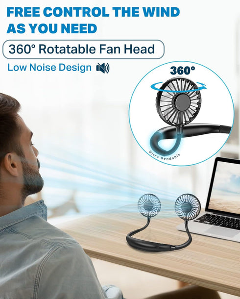 Neck Fan, Hand Free Portable Fans for Women, Kids, and Men, Rechargeable Battery Operated Wearable Fan