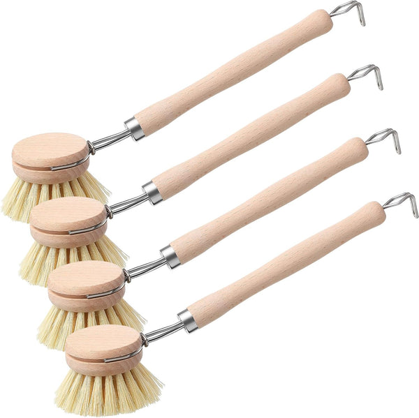 Maxdot 4 Pcs Kitchen Dish Brush with Beechwood Handle Natural Wooden Handle Scrub