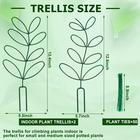 2 Packs 50 AUGSUN Plant Trellis Garden Trellis Plant Stakes Trellis for Climbing Plants Indoor Plants Metal Leaf Shape