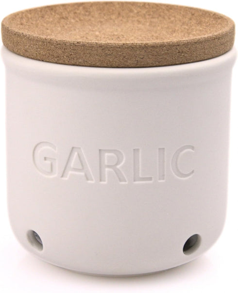 Okavango Garlic Keeper - White Ceramic Container with cork lid - Garlic Storage
