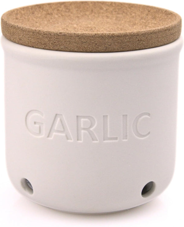 Okavango Garlic Keeper - White Ceramic Container with cork lid - Garlic Storage