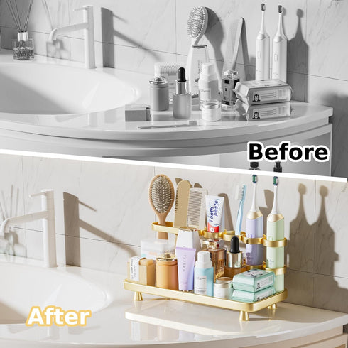 Countertop 5 YOOLENS Electric Toothbrush Holder for Bathroom Metal Slots Toothpaste Razor Mouthwash Organizer, Gold