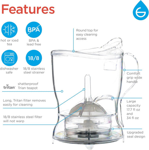 GROSCHE Aberdeen Smart Tea Maker & Tea Infuser Teapot - BPA-Free, Drip-Free Design, Easy Brew, 17.7 oz (525 ml)