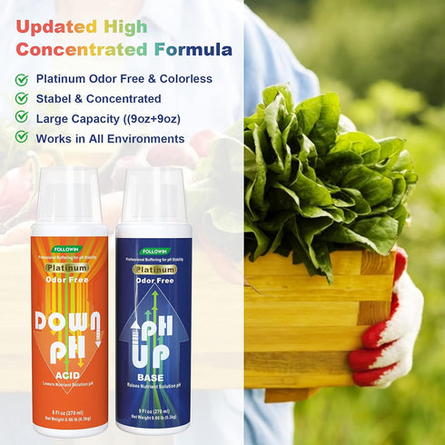 (9oz+9oz), FOLLOWIN pH Up and Down Control Kit Hydroponics pH Tester Calibration Adjuster Buffer Solution Combo