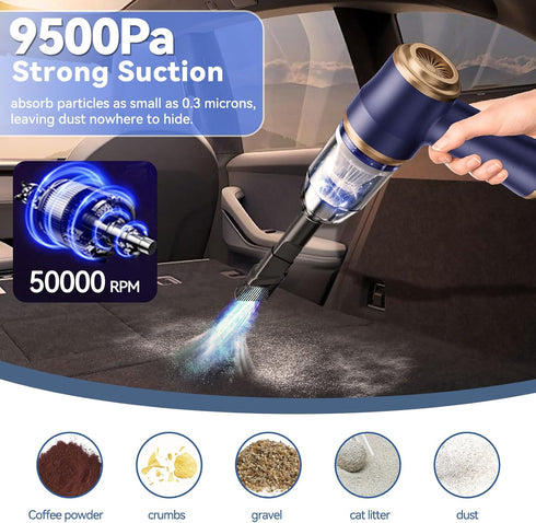 Car Vacuum Portable Cordless Handheld Vacuum, 9500Pa Vacuum Cleaner and Air Duster with Multi-Nozzles for Car, Computer, Sofa, Office, Pet, Home Blue by BELIBUY