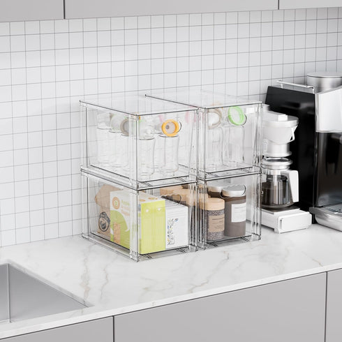 4 Pack Drawers,7.3 Closet SUOXING Clear Stackable Storage High Large Baby Bottle Organizer,Bathroom Organizers