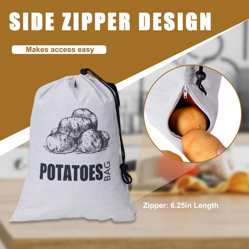 Potato Onion Storage Bag, Washable Fabric Keeper with Drawstring for Pantry, 2 Pack (Potato Onion Bag)