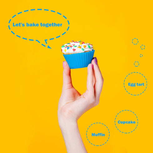 IPOW 24 Pack Reusable Silicone Cupcake Baking Cups, Food-Grade BPA Free Non-Stick Muffin Liners, 2 Shapes Round
