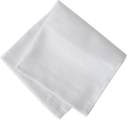 Newbridge White Denley Stripe Set of 4 Fabric Napkins, 100% Polyester, Heavy Weight Party Napkin