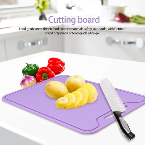 Fdit Chopping Board, Food Grade Silicone Flexible Cutting Board for Home Kitchen Use, Purple
