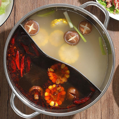 PACKOVE Double Flavor Hot Pot, Divided Stainless Steel Soup Pot, Dual Sided Shabu Shabu Pot for Home