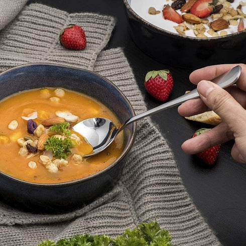 HAPPY KIT Soup Spoons Set 12 Pcs Premium Stainless Steel Dinner Spoons Heavy-Weight Durable Round Spoons Flatware Set