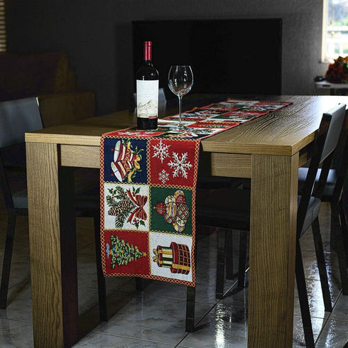 Homvare Christmas Table Setting Full Length Runner, Woven Tapestry 13”x72” for Holiday Dinner and Parties