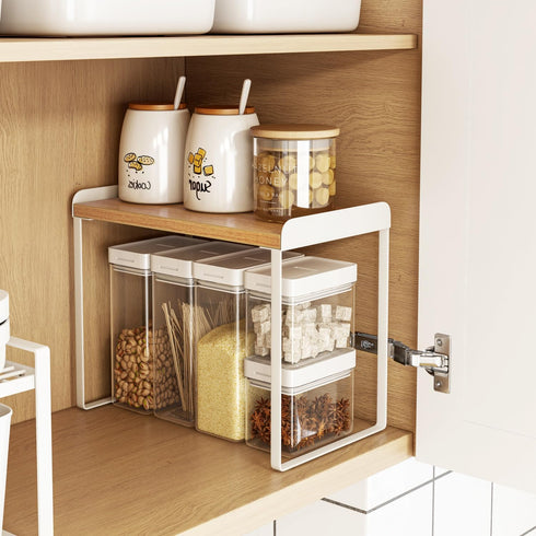 Mitus Counter, Counter, 16" Shelf Organizer and Storage, Tiered Wood Cabinet Rack for The Kitchen Bathroom Pantry