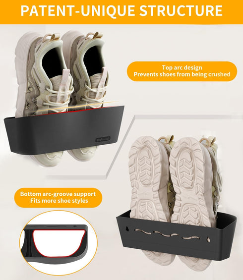 DegMongee 4PCS Wall Mounted Shoe Rack with Sticky Hanging Strips, No Drilling Wall Shoe Rack, Space Saving Shoe Stand