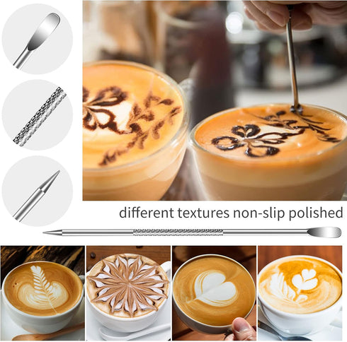 Stainless Steel Milk Frothing Pitcher 20oz/600ml - Milk Jug Cup for Cappuccino Coffee Stencils, Latte Art with 16