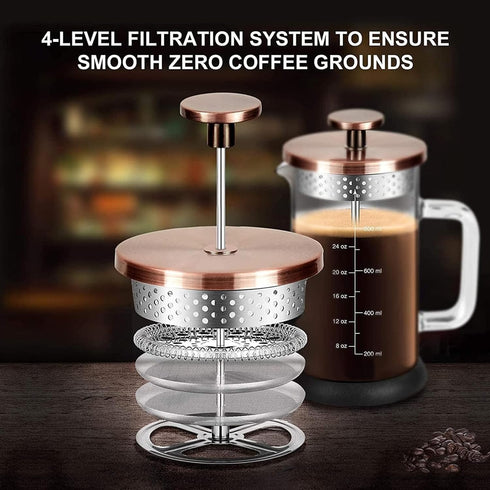 French Press Coffee Maker 34 Ounce Espresso Tea Coffee Maker with 4 Filters System, Stainless Steel Plunger and Heat Resistant Borosilicate Glass BPA-Free Brewed Tea Pot Coffee Plunger