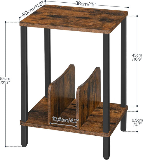 2-Tier 100 Albums, FG05RS01 HOOBRO Small End Table, Record Player Stand Vinyl Record Turntable Stand with Storage up