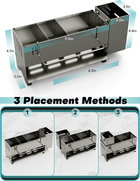 Kitchen Sink Caddy Organizer, Sponge Holder for Kitchen Sink with Upgraded Extra-Wide Drain Board, Efficient Drainage