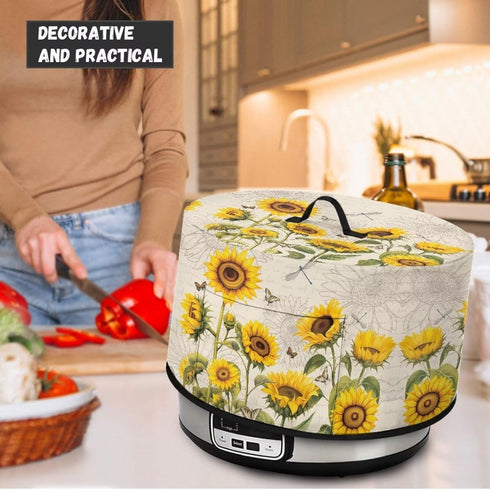 Kitchen Appliance Dust Covers for 6 7 8 Quart Slow Cooker, Sunflower Butterfly Oval Design, Pocket for Clean Kitchen