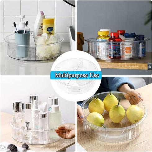 Greenco 12" Lazy Susan Turntable, Clear Plastic Storage Organizer with Dividers for Kitchen, Spice Rack, and Countertop