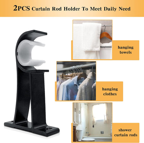 KOLAKO Curtain Rod Brackets, Heavy Duty Black Holders Hook Hangers for Wall Drapery Rod Bracket Support 1 Inch Rods
