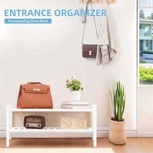 2 Closet, Bathroom27 x11 x13 2 Tier Bamboo Shoe Rack Storage Organizer for Multifunctional Stackable Free Standing Shoe