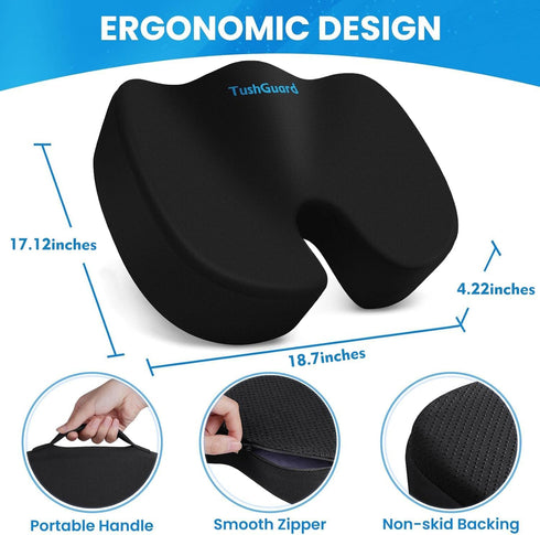 Tailbone TushGuard Seat Cushion, Office Chair Cushions, Car Seat Cushion, Non-Slip Sciatica & Back Coccyx Pain Relief