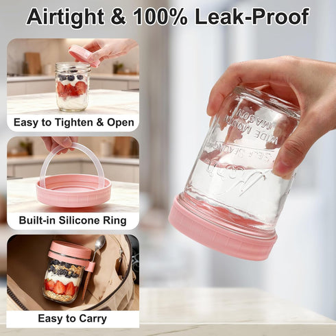 4-pack 16oz Overnight Oats Containers with Lids, Overnight Oats Jars with Spoons and Small Containers, Glass Mason Jar