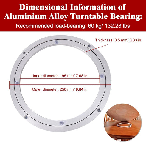Aluminum Alloy 10" Heavy Duty Turntable Bearing, Lazy Susan Rotating Plate for Dining Table and Displays
